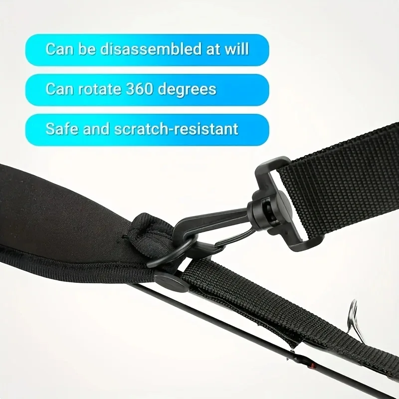 1 حزام صنارة صيد من البوليستر الأسود قابل للتعديل، حامل صنارة صيد محمول متعدد الوظائف على الكتف الخلفي