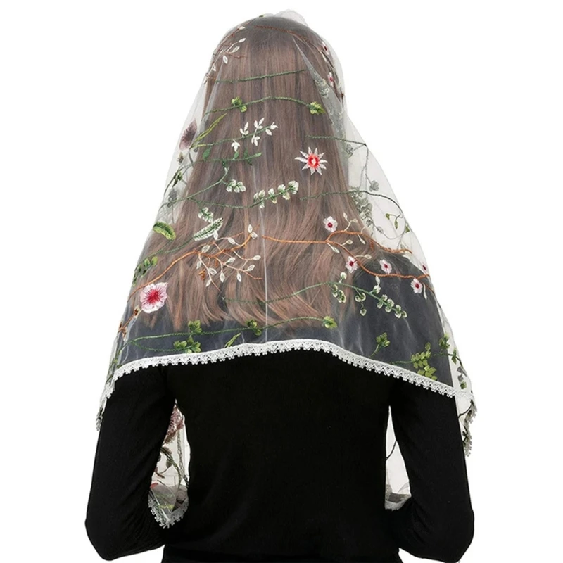 Floral sheer Shawl Embroidered Floral Shawl Headscarf Tudung Hijab Headcovering Scarf Church Shawl Wraps For Women