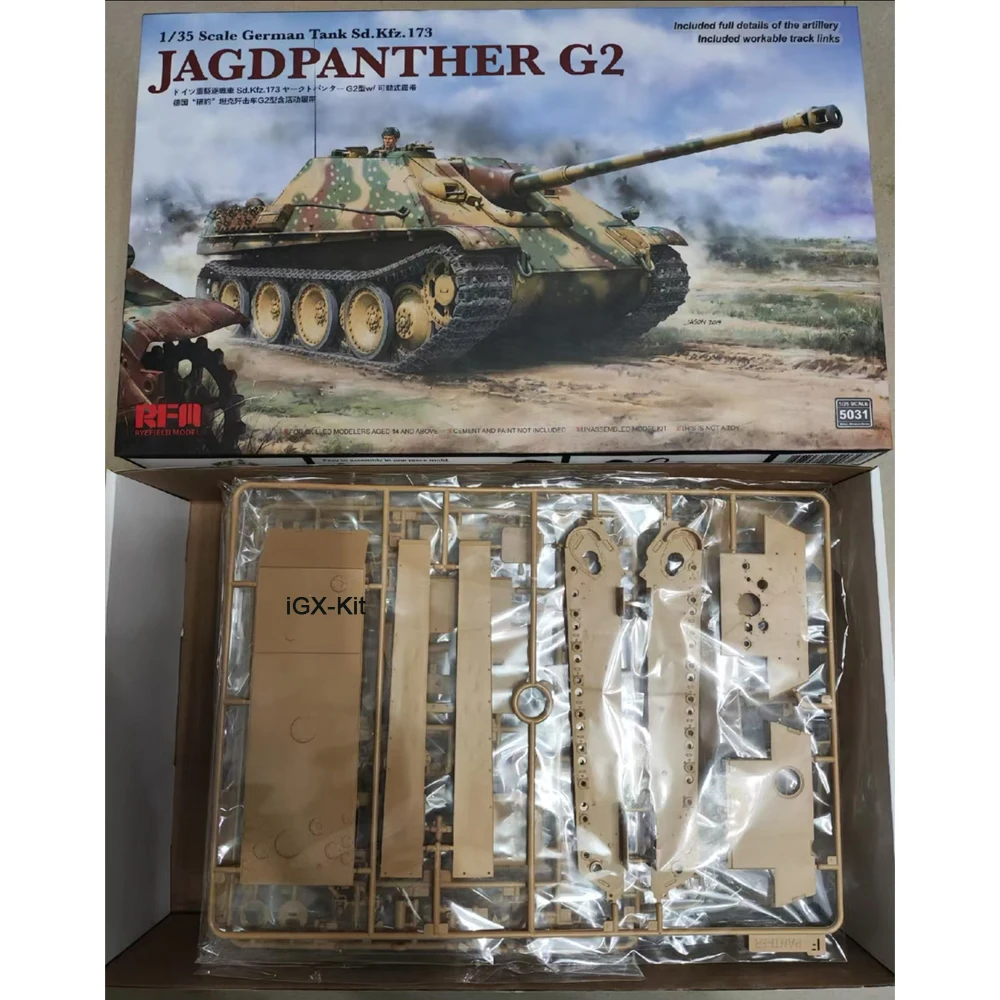 Rye Field 5031 1:35 Scale Sd Kfz173 Jagdpanther G2 w/Workable Track Links Tank Hobby Plastic Assembly Model Building Kit