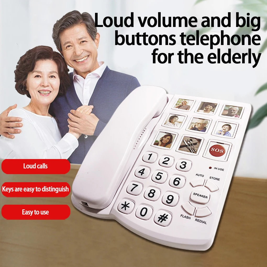 Corded Telephone with Speaker for Seniors Big Button Phone Amplified One Button Touch Picture Landline Phone for Old People