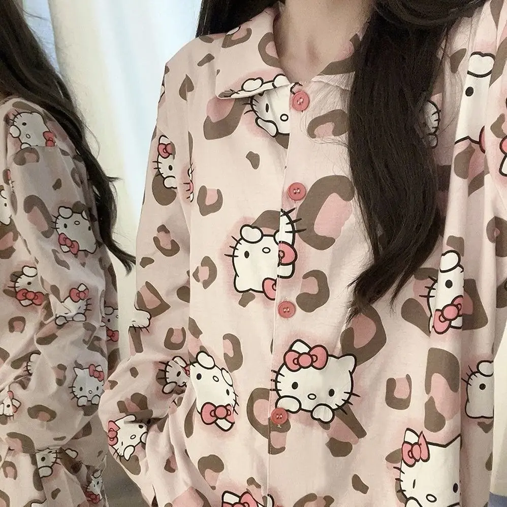 

Hello Kitty Pajamas Anime Kawaii Miniso Cute Cartoon Autumn New Long Sleeved and Long Pants Set Comfortable Home Clothing Gift