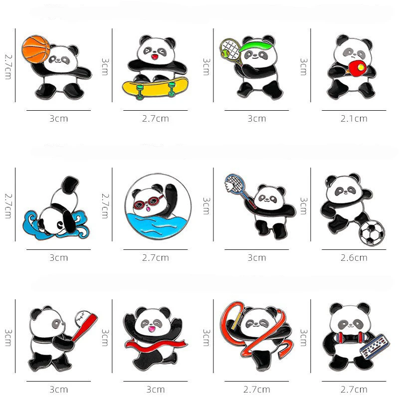 Sports Cute Panda Badge Badminton Table Tennis Panda Pin Swimming Soccer Memorial Sports Badge Pin Decoration