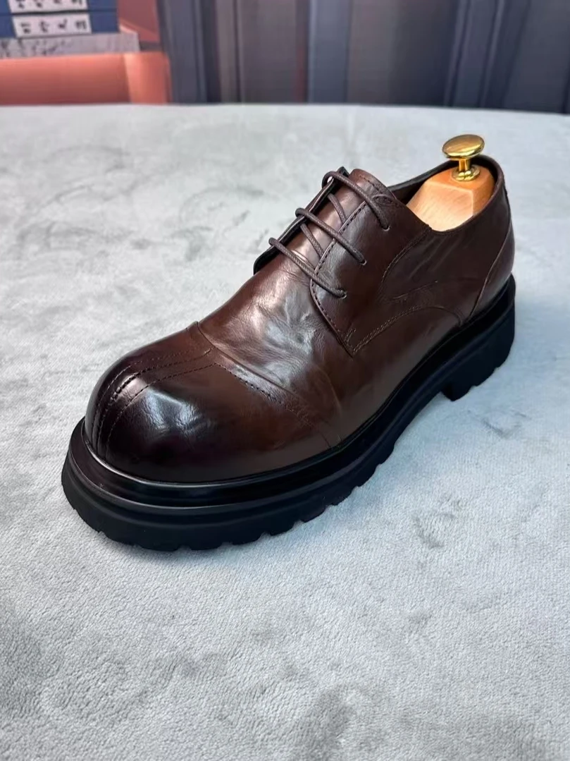 

High Quality Casual Leather Men's Shoes Comfortable Fashionable Versatile Personality Business Trendy Flat Laced round Toe Ru...