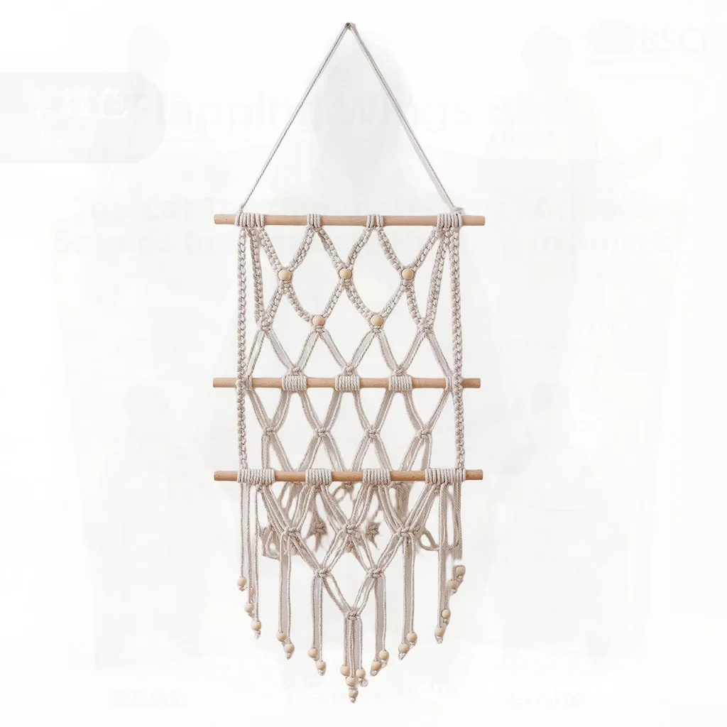 

Стеллаж для хранения ручной работы из хлопчатобумажной веревки с кисточками, настенный тканый гобелен, зеленый дисплей для растений и книг, журналов, скандинавский стиль, дом