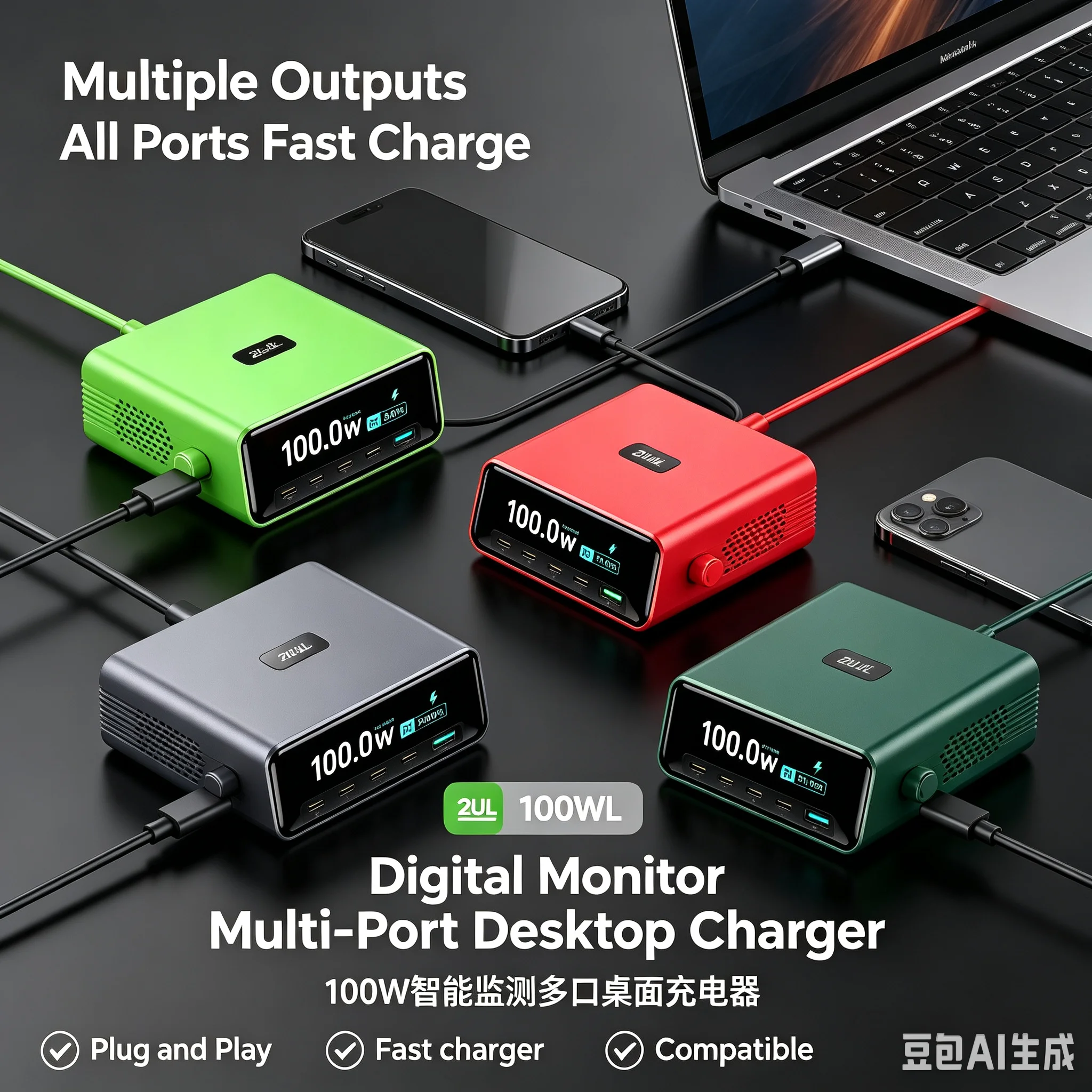 

YCS M.Y C1 2UUL USB Charging Station 100W 5-Port PD Fast Charging Hub with HD Display and Compatible with Repair Tools