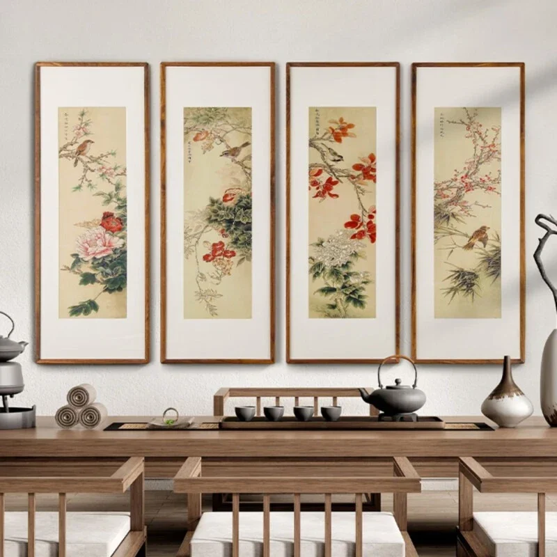 Spring, summer, autumn and winter quadruple painting handmade copper plate carving decorative painting