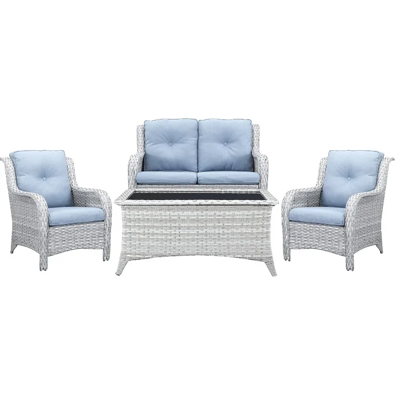 

Outdoor Wicker Furniture Patio Conversation Sets, Patio Loveseat Sofa Set with Wicker Dining Chairs and Coffee Table