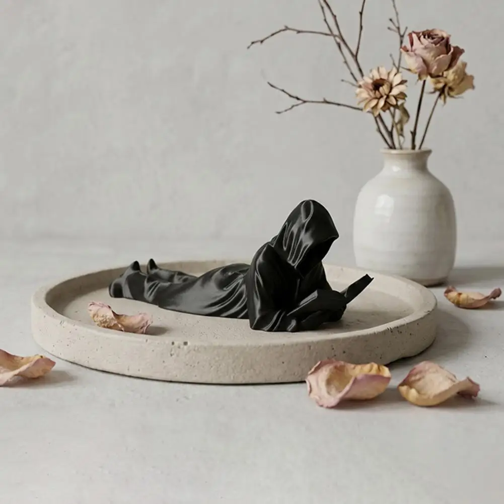 Reading Man Decor Black Robe Reader Figurine 3d Printed Faceless Man Statue Lying Bookworm Sculpture for Home Office Bookshelf