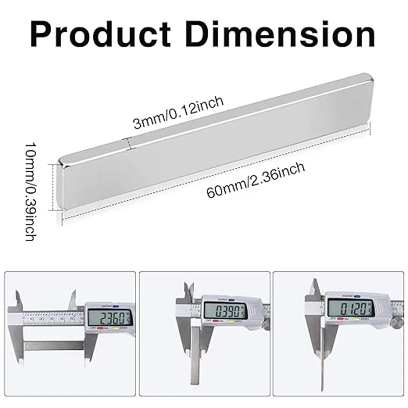 40x10x3/50x10x3/60x10x3mm Starke Rechteckige Magnetstäbe, Leistungsstarke Magnete für Basteln, Kühlschrank, Wissenschaft, Büro und Werkzeugaufbewahrung – Detail 12