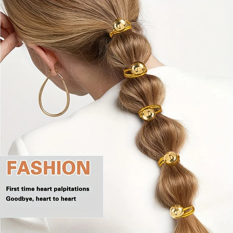 مجموعة من 4 قطع من عصابات الرأس المرنة ذات الكرة الذهبية والفضية فائقة السطوع، حلقات شعر بسيطة على الطراز الكوري على شكل ذيل حصان
