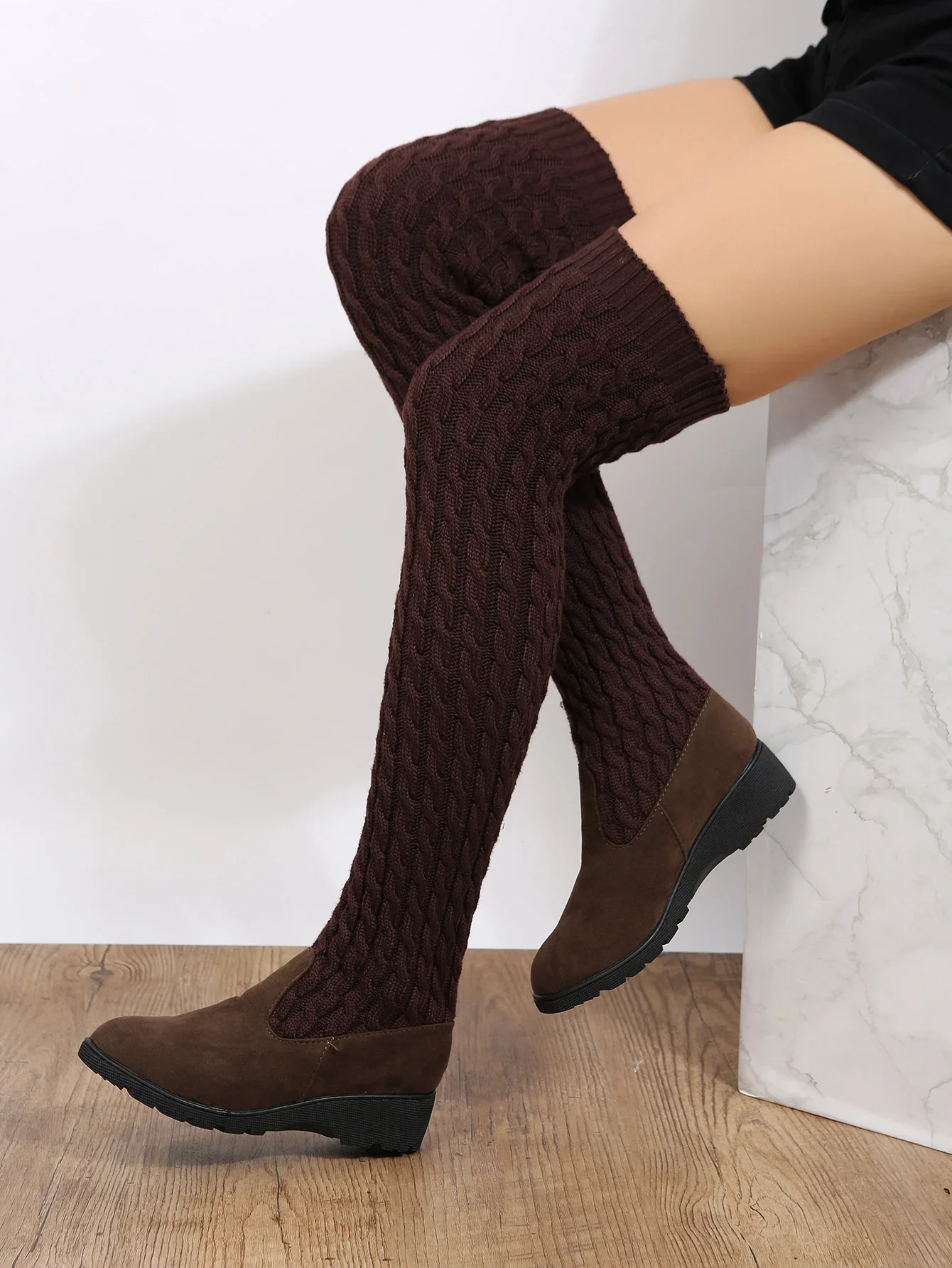 Autumn and Winter New Fashion Knitted Wool High Socks Boots for Women Flat Over The Knee Long Elastic Skinny Boots