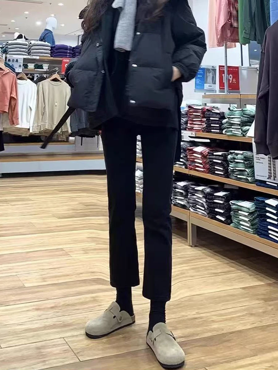 

Джинсы женские прямые с высокой талией, эластичные, стрейч, из хлопка, утягивающие, длиной 7/8, для осени и зимы, повседневные, больших размеров