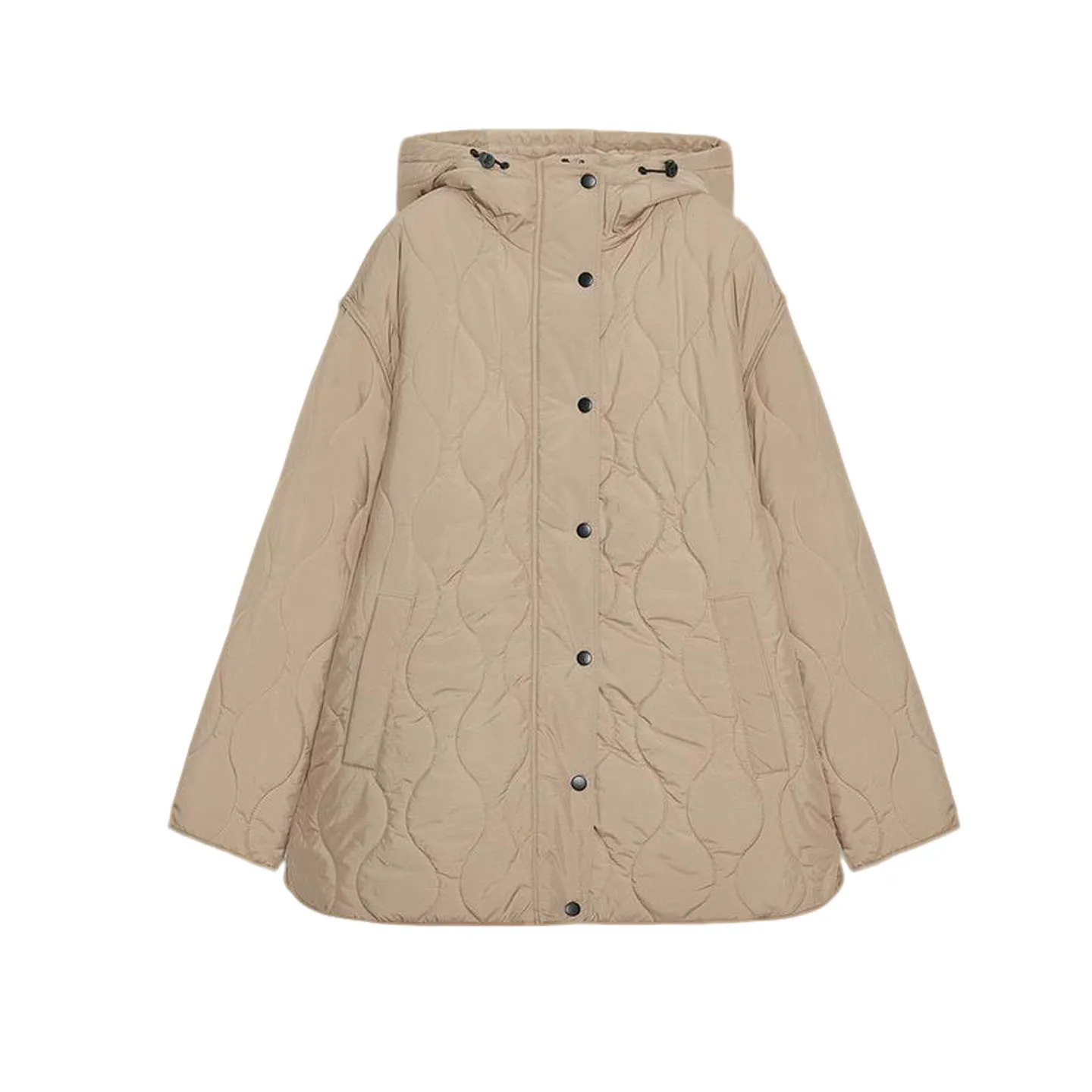 새로운 가을 여성용 코튼 재킷 후드 긴 소매 스탠드 칼라 포켓 장식 방수 폴리에스터 섬유 캐주얼 루즈 핏