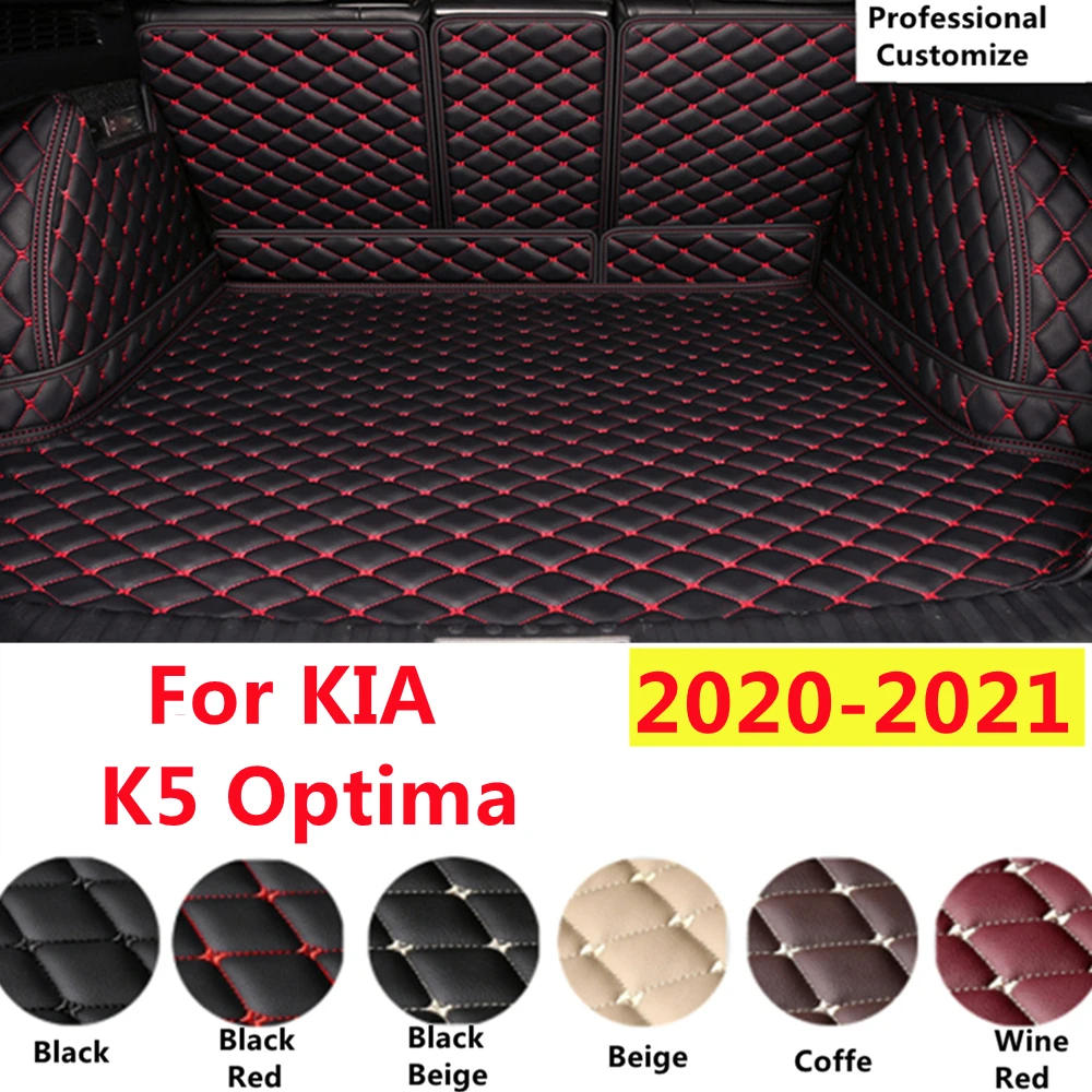 

SJ Full Set XPE Leather Custom Fit For KIA K5 Optima 2021 2020 YEAR Fittings Car Trunk Mat Tail Boot Tray Liner Rear Cargo