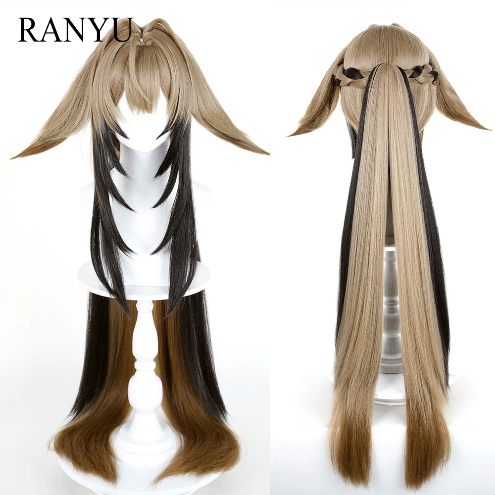 

Льняно-коричневый, черный, длинные прямые синтетические парики с челкой, аниме-игра, косплей, пушистый парик для повседневной вечеринки