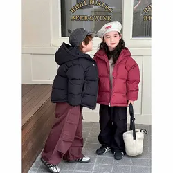 Kids Thickened Jacket Boys Warm Hooded Cotton Clothing Girls Padded Coat Winter Solid Color Casual Outerwear Children's Snowsuit