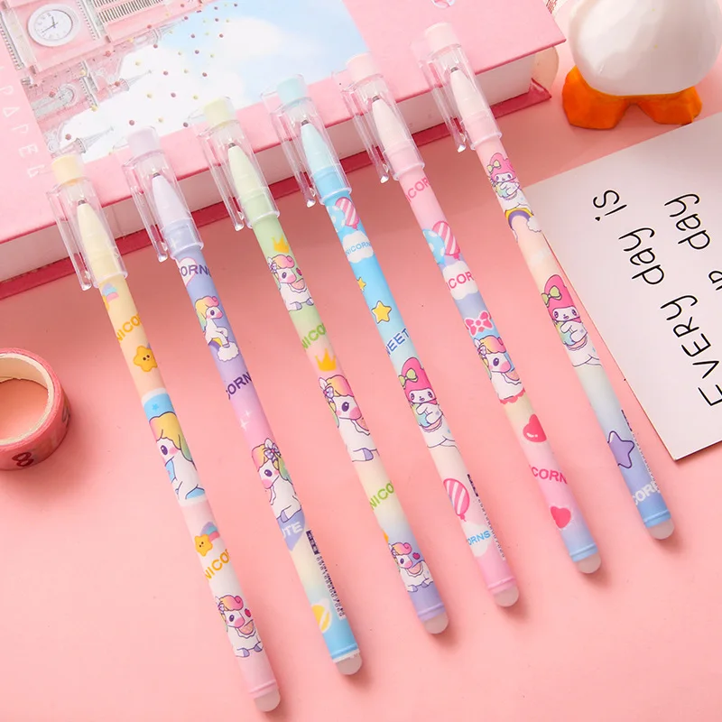 Imagem -06 - Bonito Unicórnio Kawaii Caneta Gel Apagável Removível 0.5 mm Tinta Preta Caneta Neutra dos Desenhos Animados Canetas Crianças Escola Escritório Papelaria 12 Peças Lote