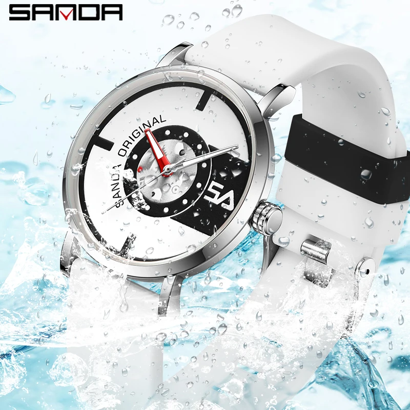 SANDA Brand Fashion Personality Simple Quartz Wristwatches Silicone Strap 50M Waterproof Outdoor Sports Watch Relogio Masculino