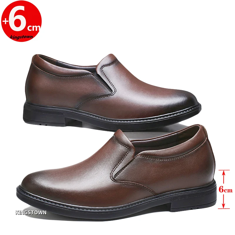 

Lift Loafers Men Leather Business Elevator Shoes Man Height Increase Insole 6cm Plus Size 35-47
