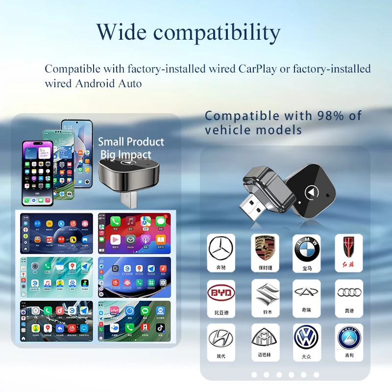 

Беспроводной адаптер CarPlay и Android Auto, USB-донгл, преобразователь проводного подключения в беспроводное, AI Smart Box, Plug & Play, автоматическое подключение