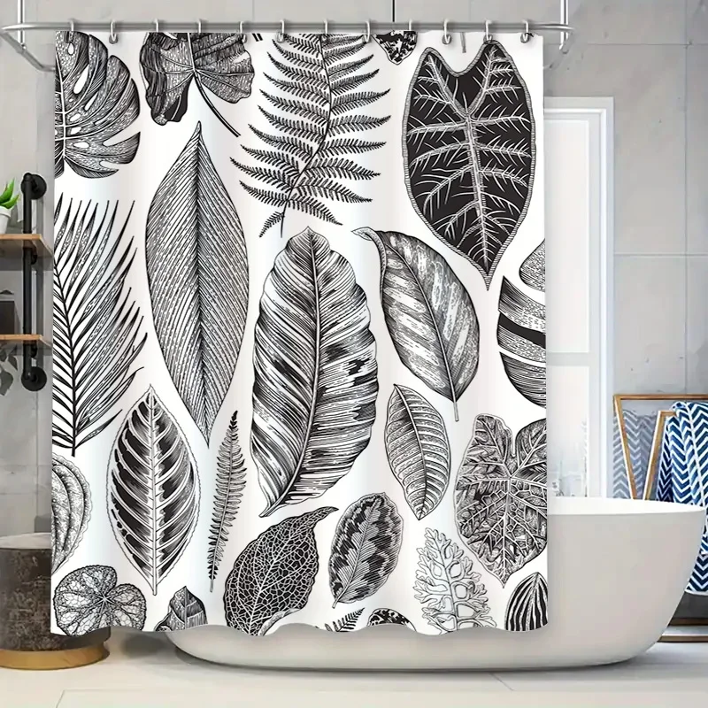 

Черно-белая занавеска для душа с тропическими листьями, водонепроницаемый декор для ванной комнаты, роскошное украшение для ванны, идея подарка