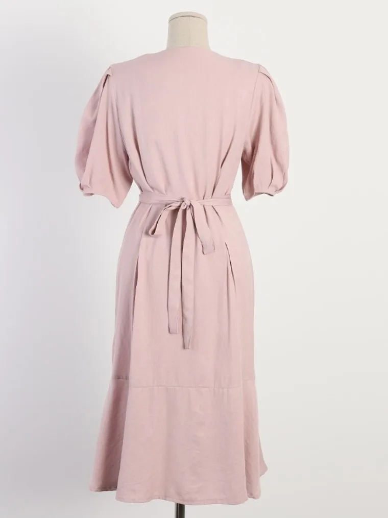 

Sweet Summer Age-Defng Women's Dr Korean Light Maturi Sle Fi Tail V-ne Belted Single Button Long Skirt