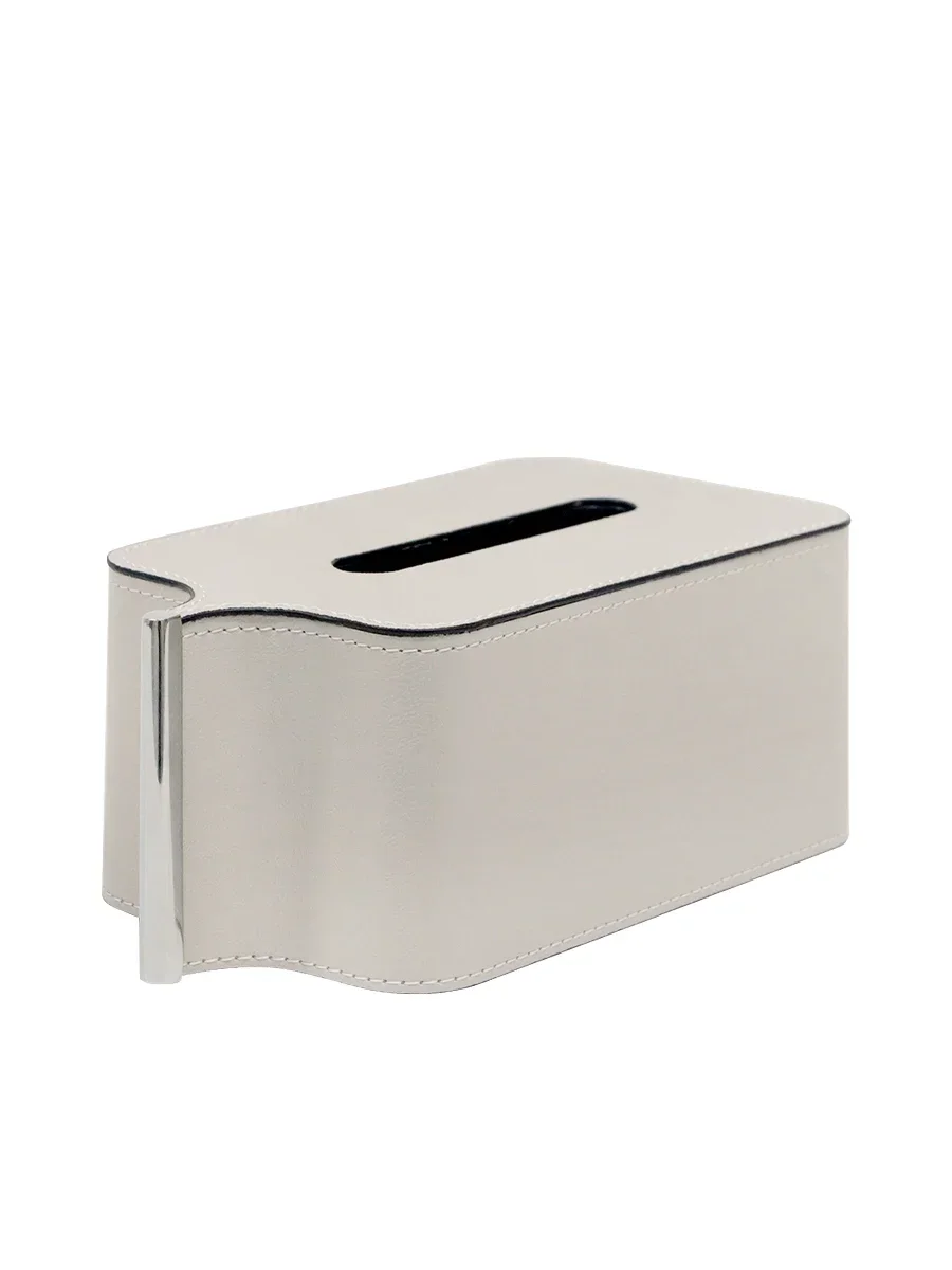 

LamomeDeco Modern Light Luxury Stainless Steel Leather Tissue Box Paper Drawing Box High-end Home Coffee Table Paper Drawing Orn