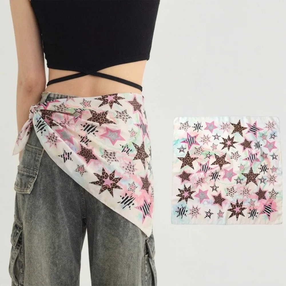Vintage Square Scarf Y2K Style Sweet Edgy Hair Bandana Lightweight Leopard Star Print Headscarf Hair Styling Fashion Outfit