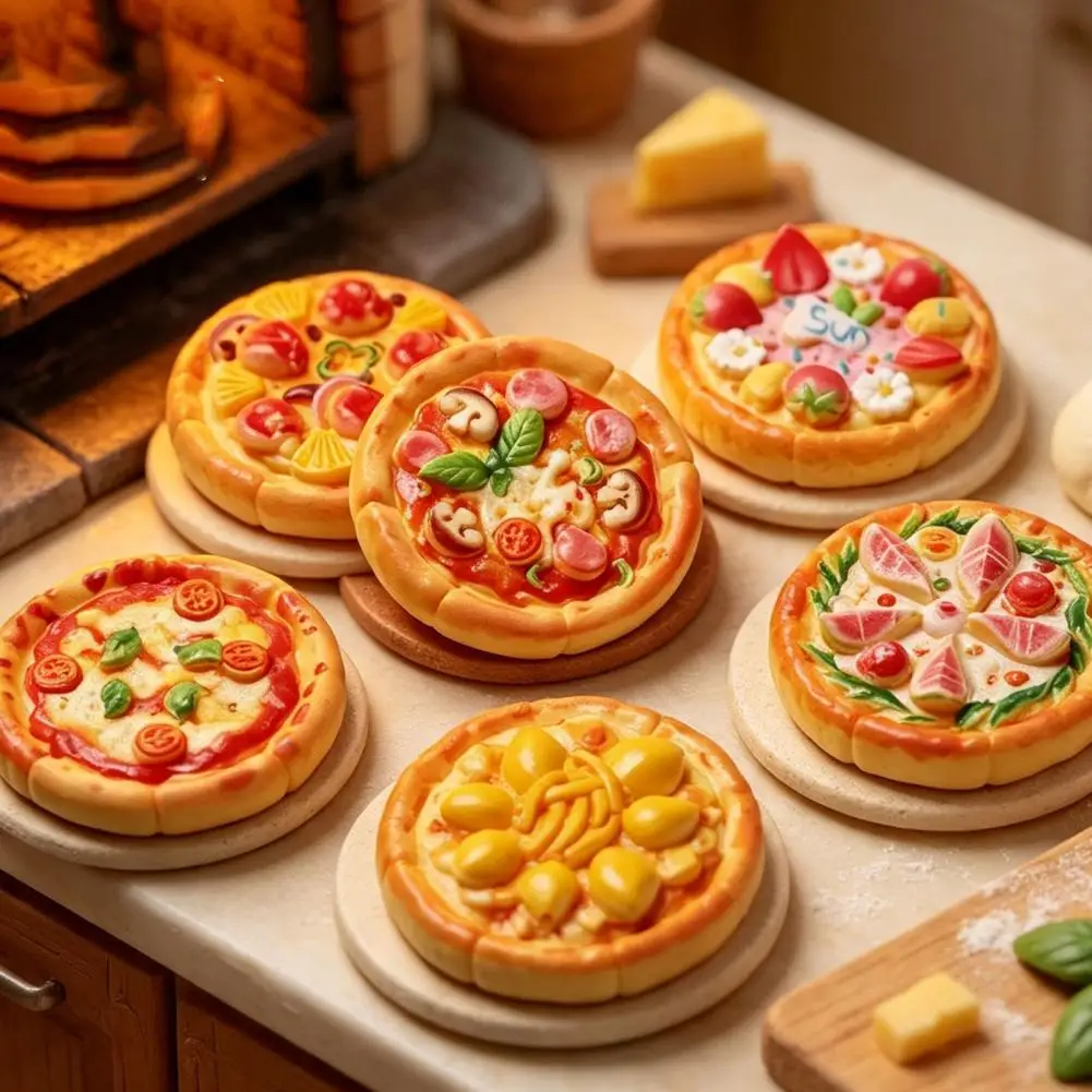 Miniature Pizza Resin Charms Doll Mansion Food Accessories 2pcs Mini Resin Pizza Ornaments Realistic Tiny Food Dollhouse for Diy
