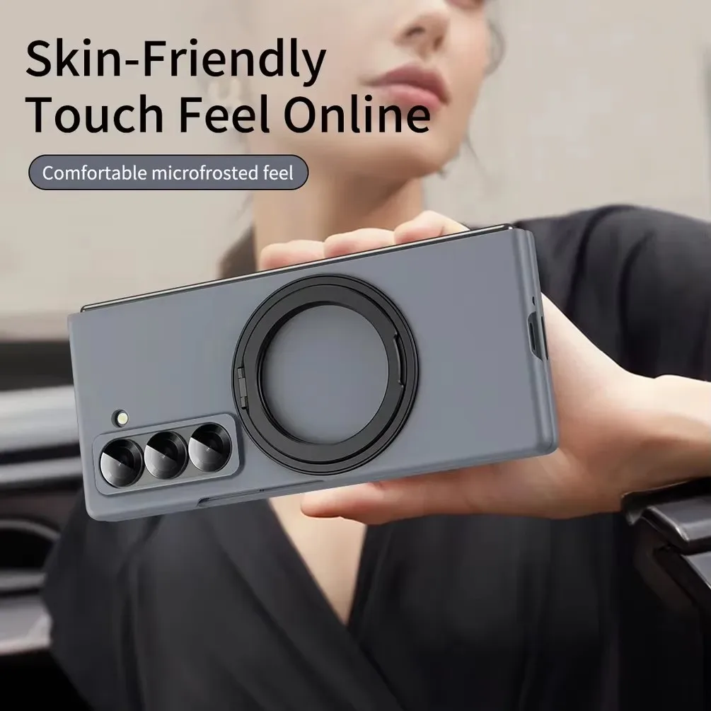 For Samsung Z Fold SE Special Edition 6 Slim Galaxy Z Fold 5 4 3 Rotatable Metal Magnetic Holder Matte Case Tempered Glass Cover