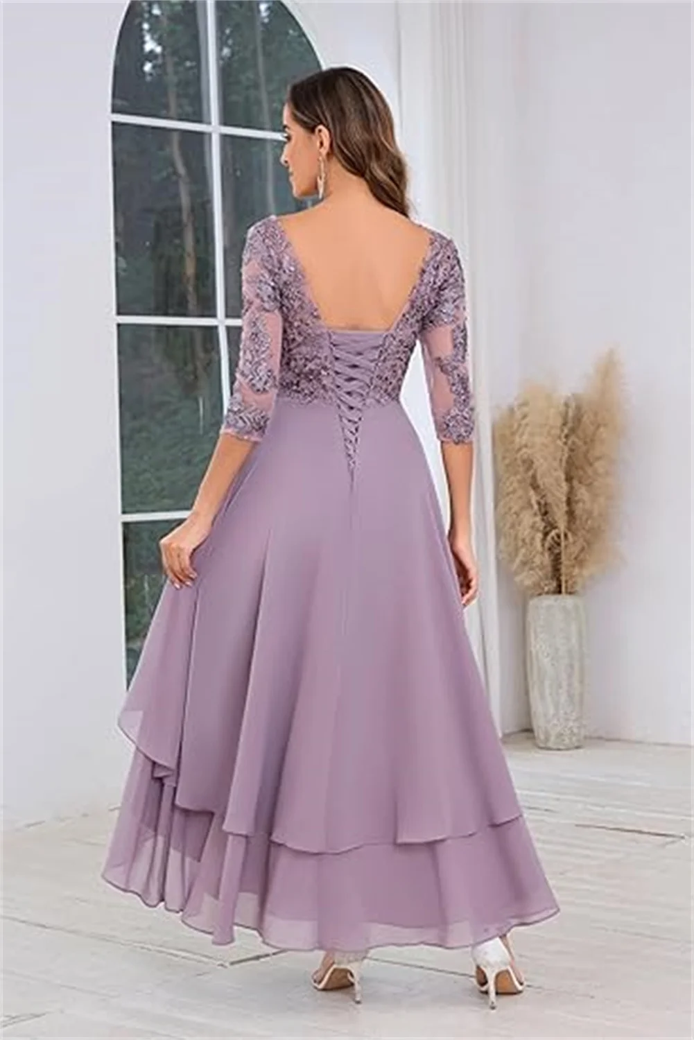 Apliques de encaje personalizados, vestidos para madre de la novia para boda, longitud del té, escalonados, línea A, vestidos de gasa para madre del novio