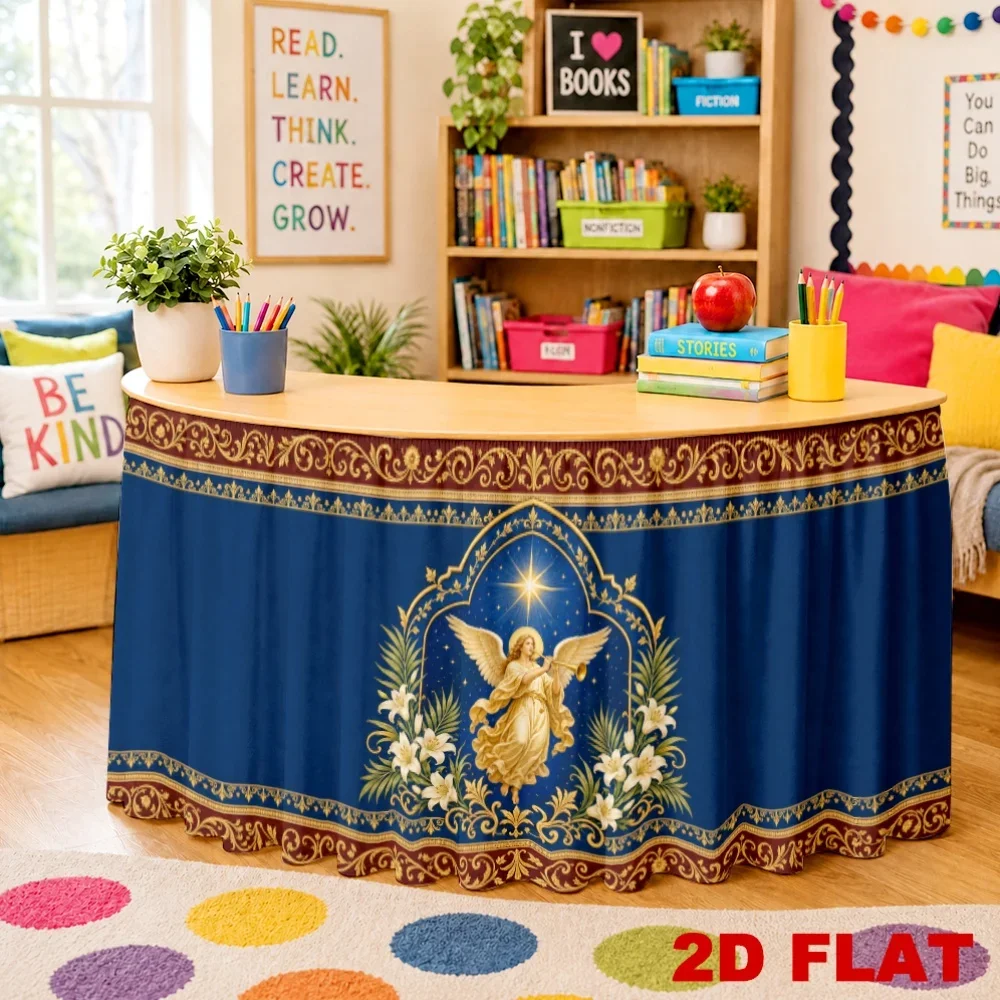 2D plane, 1 piece of blue angel lily Christmas tablecloth, back-to-school season, wedding, party