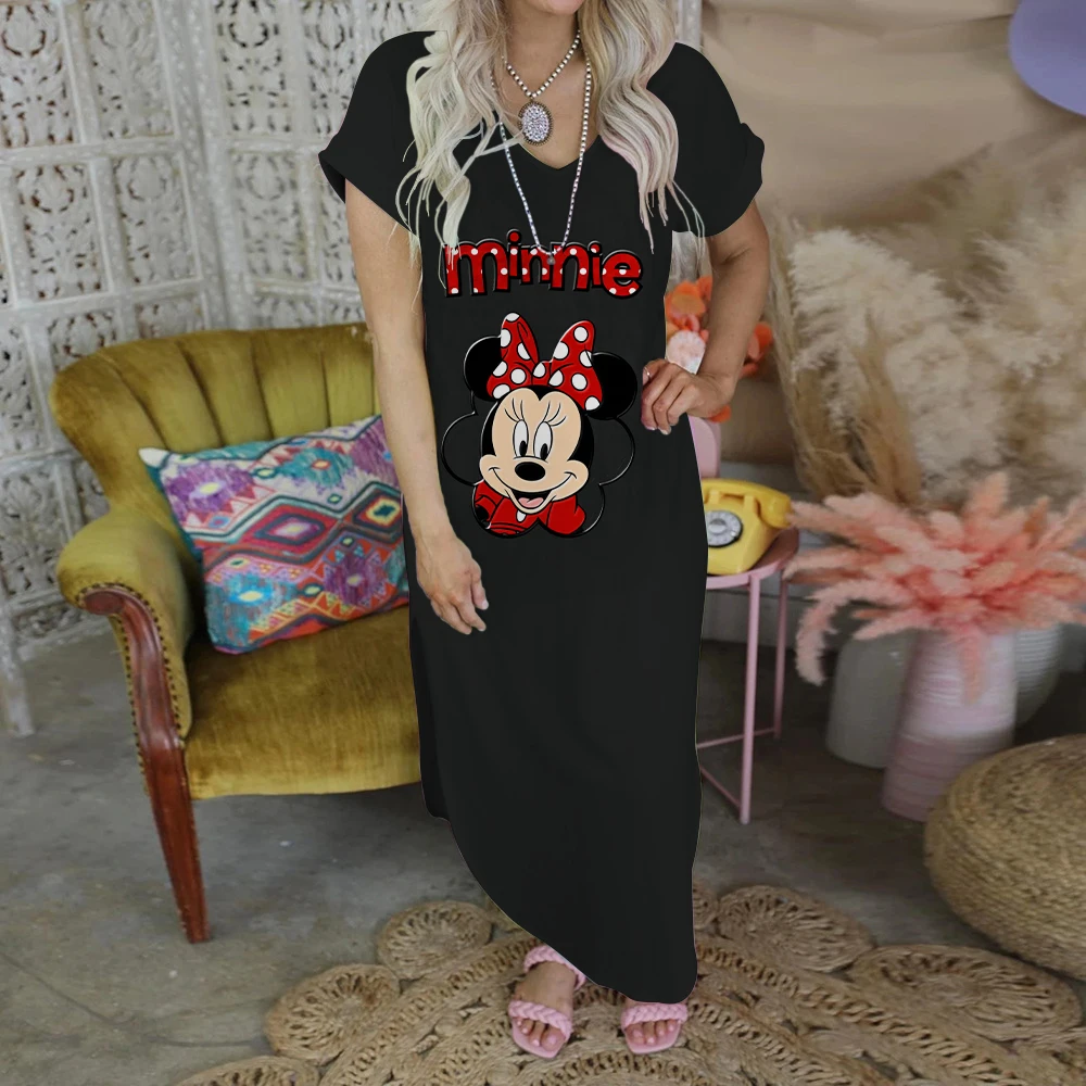 Robe Long Dress Elegant Casual Women's Dresses for Women 2022 Fashion Minnie Mouse Print Split Skirt Mickey Disney Evening Party