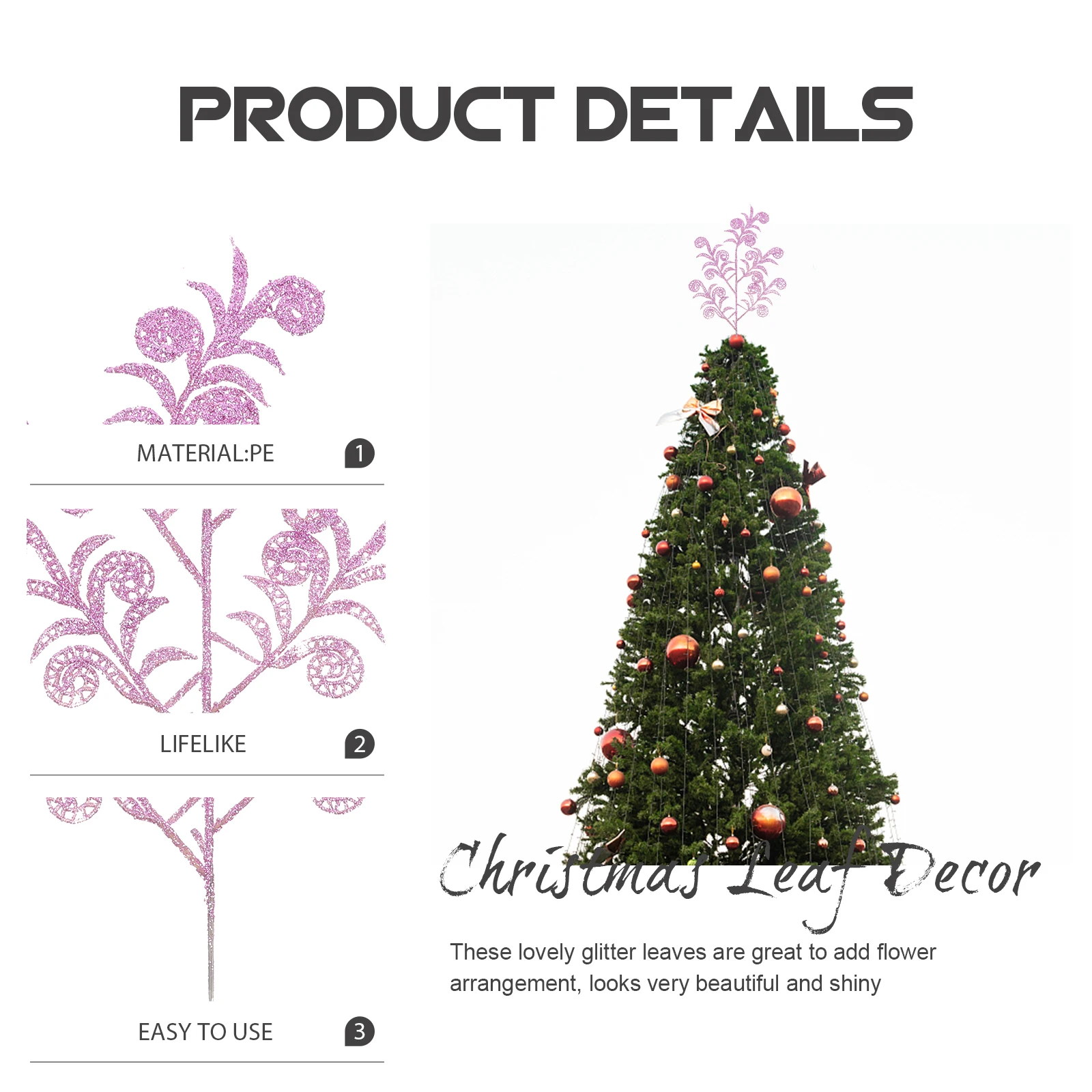 

14pcs Artificial Plants Xmas Tree Decors Glitter Leaf Decor Diy Craft Decorations Fake Plant Home Party Wedding Centerpiece