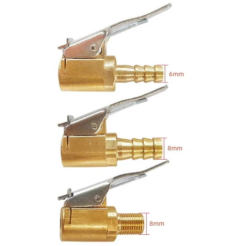 Car Tire Air Chuck Inflator Pump Valve Connector Clip-on Adapter Car Brass 6mm 8mm Tyre Wheel Valve For Inflatable Pump