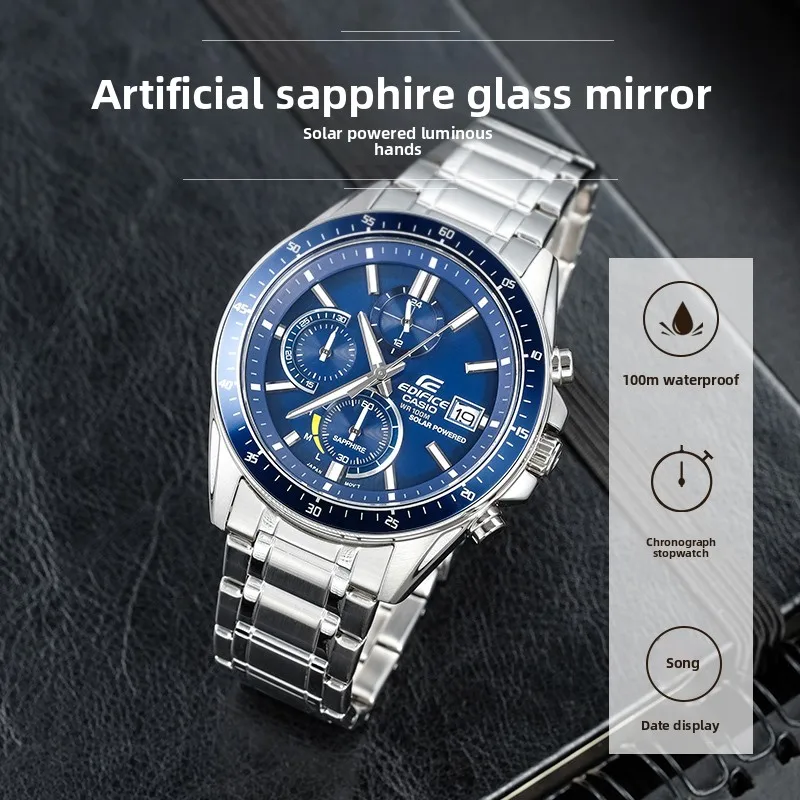 Casio EFS-S510D Solar Powered Analog Watch for Men Multi-function Chronograph Luminous Hands Sport Daily Wear Wrist Watch