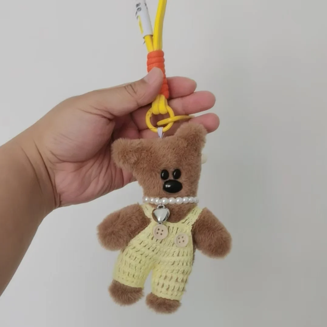 15cm Lovely Small Bear Plush Toy Keychains Cute Bear Backpack Pendant Anti drop chain Car Keyring Girls Women Bag Accessories