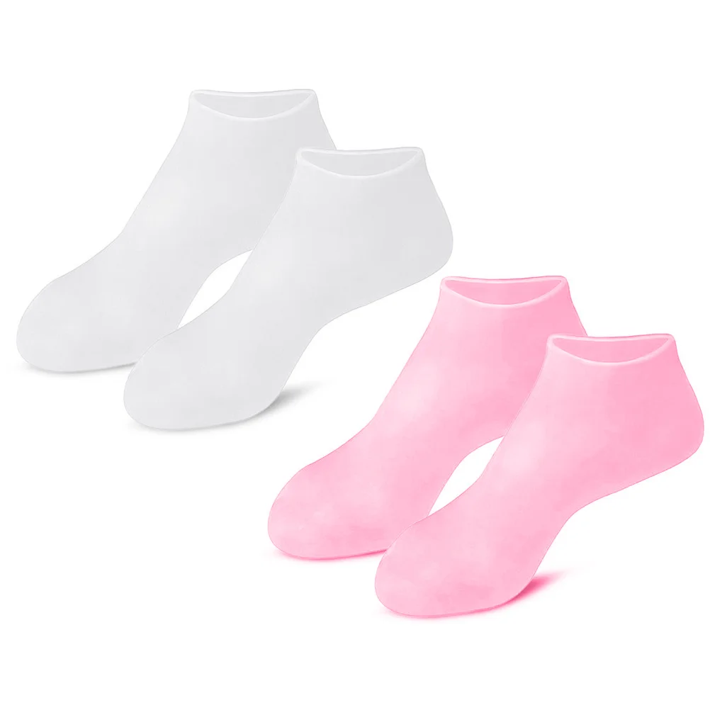 

2 Pairs Soft Moisturizing Non-slip Socks Women's for Foot Softener Silica Gel Spa Use