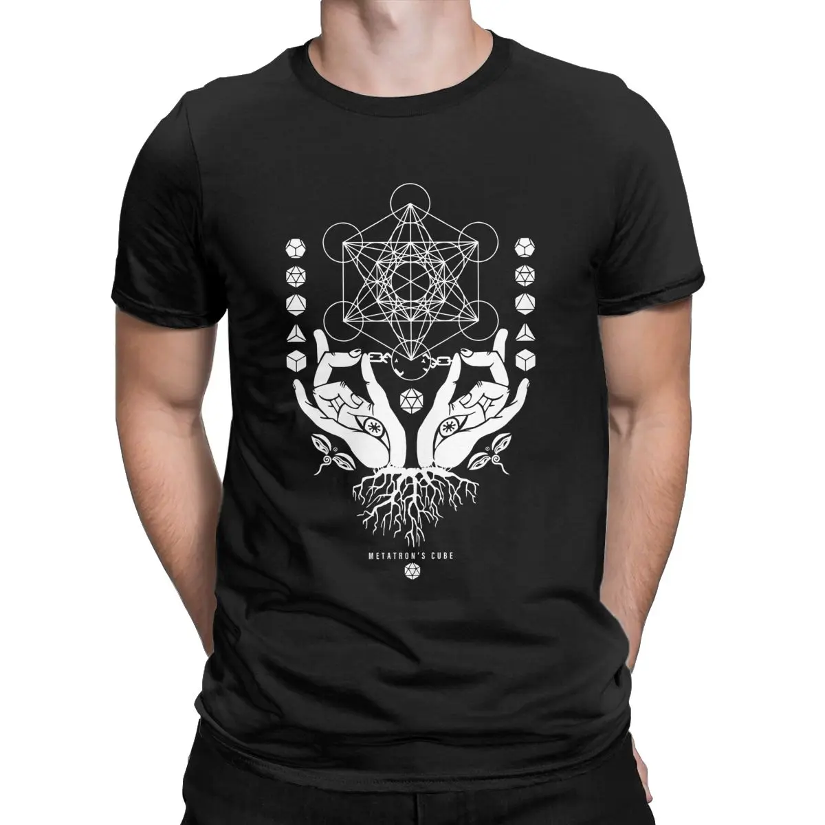 Metatron\'s Cube Sacred Geometry flower of life T-Shirt for Men interlacings Casual Pure Cotton Short Sleeve tee Original Tops