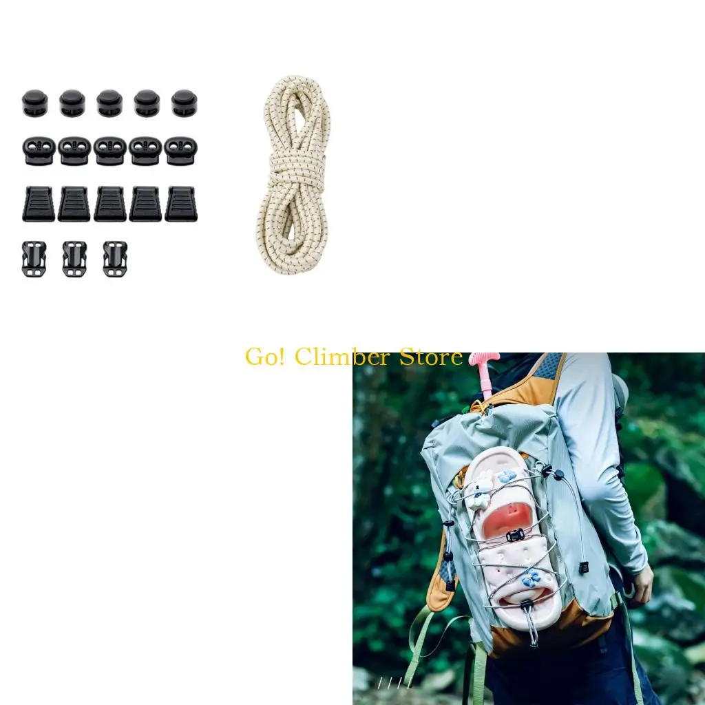 Q84C Carry Bag Cord Set with Textile Latex Stretch Line and ABS Fasteners for DIY Carried-Item Arrangement Work for Daily Carry