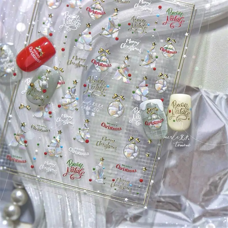 Cute Christmas Style Bow Star Christmas Tree Nail Art Stickers Girly Nail Art Print Embossed Stickers Women Nail Decoration Gift