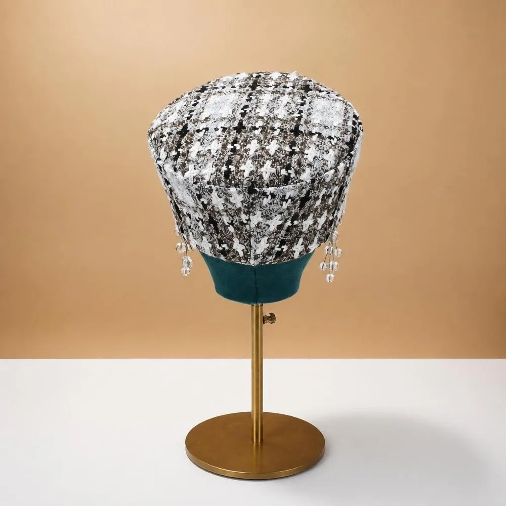 New Adjustable Top Hat for Women Winter Tweed Fabric Berets Hats Elegant British Retro Pillbox Cap Tea Party