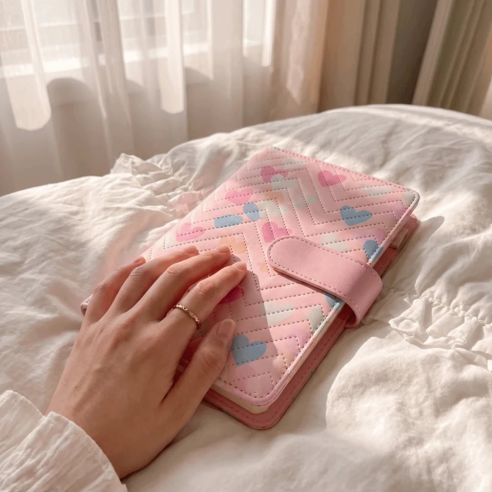 A6 Size PU Leather Binder Loose-Leaf Design Ring Mechanism 6 Ring Notebook Cover Portable Size Colorful Pattern