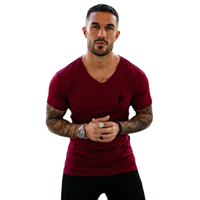 Summer New Men cool  T-shirt Short Sleeve Tops Muscle Pattern Print  Gym Workout weightlifting Clothing Outdoor Jogging Cotton