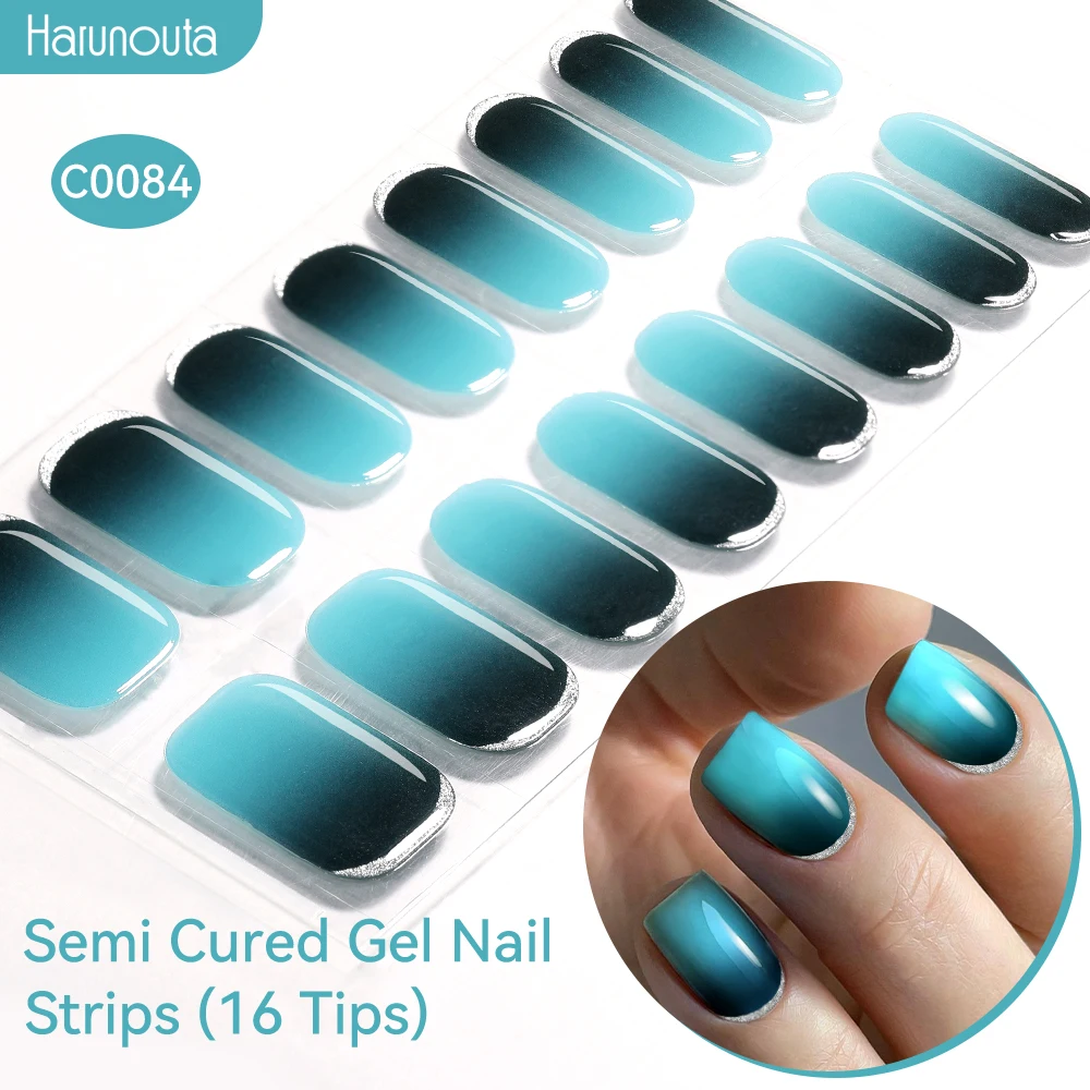 Halbgehärtete Gel-Nagelstreifen mit Farbverlauf Auroras, glitzernde, glänzende DIY-Gel-Nagellackaufkleber für Nägel, funktioniert mit UV-/LED-Nagellampen