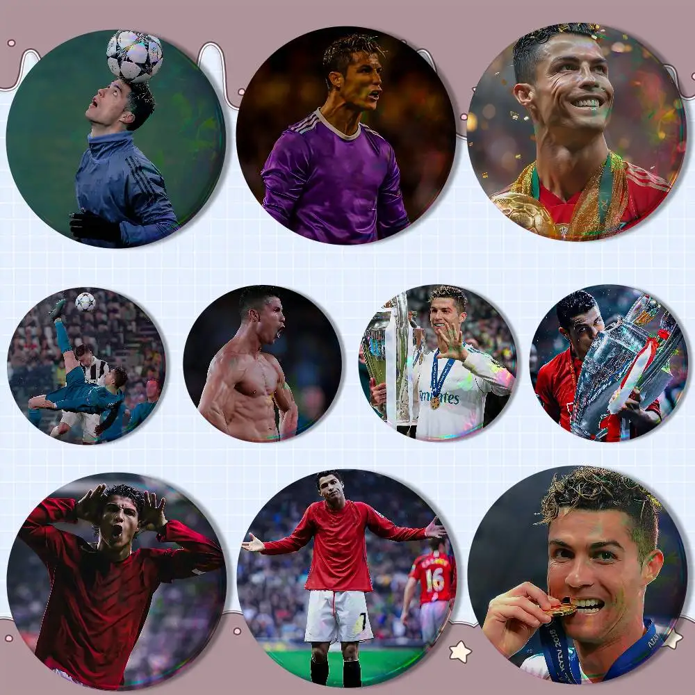 

Cool R-RonaldoS player CR7s Creative Round Badge Button Pin Bag Decor Fans Collection Friends Gift Brooch
