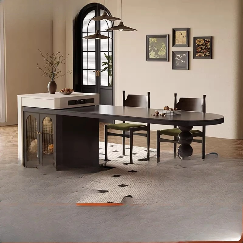 French island dining table integrated, retractable home antique style