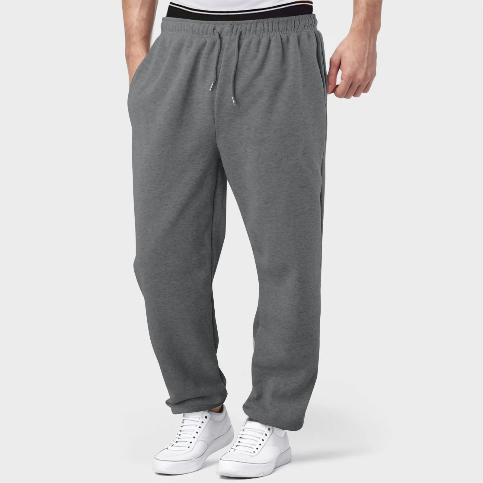 

Baggy Men's Sport Casual Grey Pants With Pockets Elastic Waist Drawstring Harem Loose Trousers Jogger Running Fitness Sweatpants