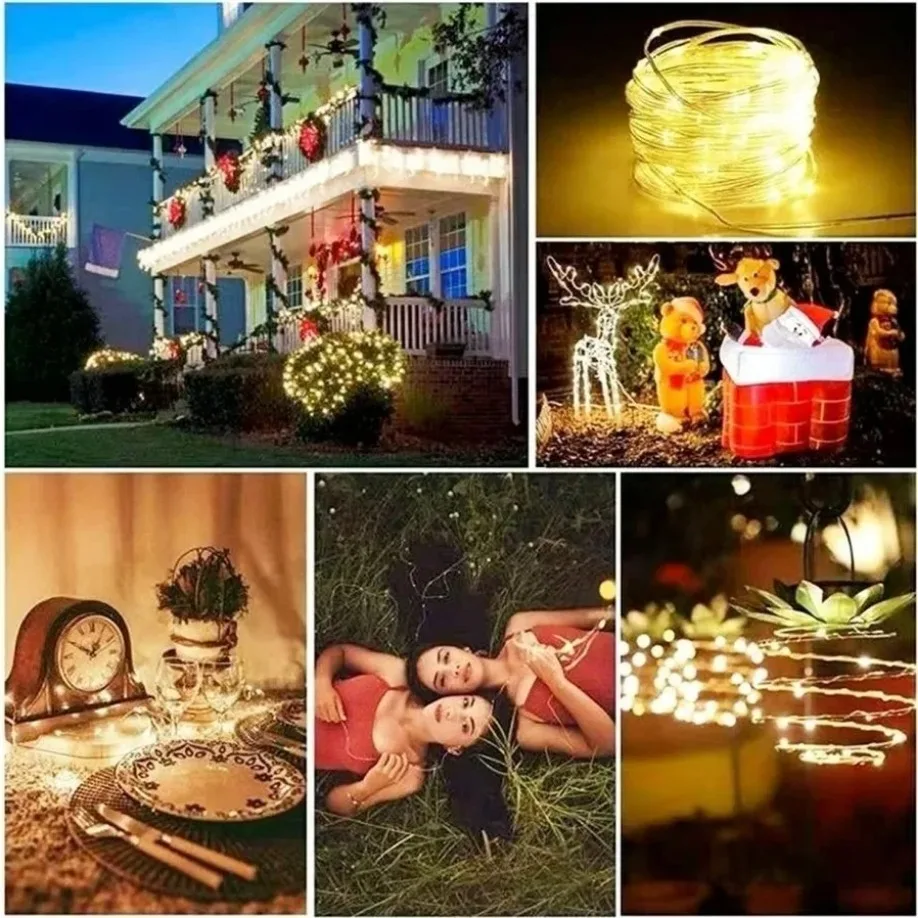 Solar LED Outdoor Light para Jardim, Fairy Garland Lamp, String Festoon, Decoração de Natal, Iluminação, 32m, 22m, 12m, 7m