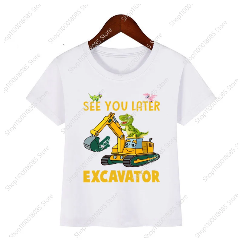 Boys casual short sleeved T-shirt, children's top cartoon dinosaur excavator printed T-shirt  birthday party breathable fashion